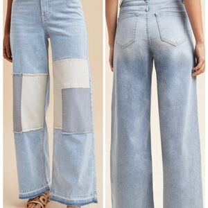 Anniewear super stretch Light Blue Patchwork Wide Leg Jeans